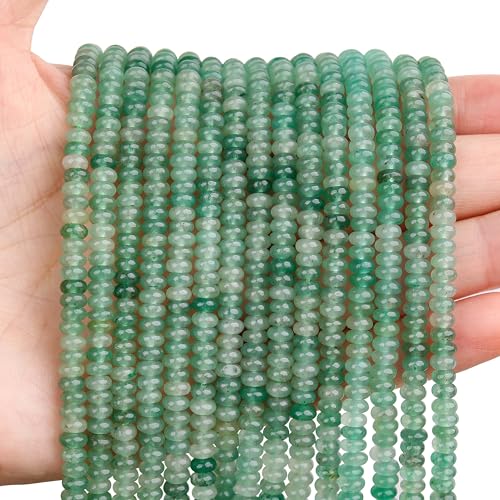 BONNY BOXX 1 Strand (150PCs) Natural 2 * 4mm Green Aventurine Rondelle Beads, Natural Abacus Disk Stone Beads Loose Spacer Gemstone for DIY Bracelet Necklace Jewelry Making - color: Green Aventurine, size: 2*4MM