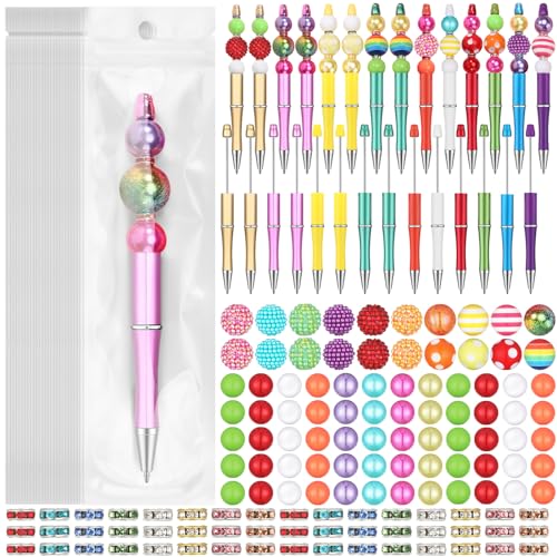 Cholemy 24 Sets Assorted Plastic Beadable Pens Multicolor Bubblegum Crystal Spacer Beads Black Ink Ballpoint DIY Bead Pen Set for Women Office Gifts(Beautiful) - style: Beautiful
