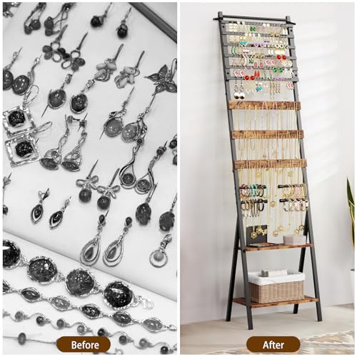 Jewelry Organizer Stand, Jewelry Floor Stand, Floor Jewelry Stand with Necklace Holder Earring Organizer, Standing Jewelry Organizer for Watches, Rings, Bangle