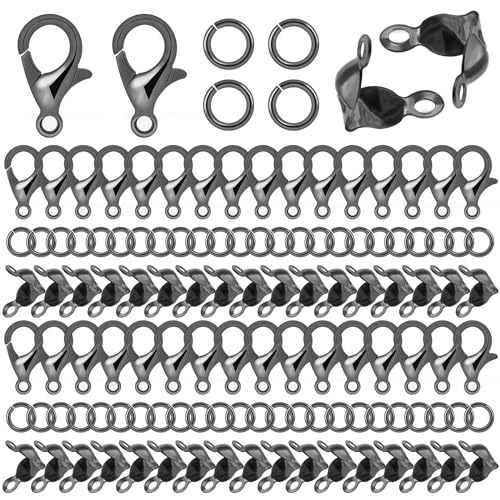 1350 Pieces Jewelry Making Accessories Set Includes 800 Pieces Open Jump Ring Connectors 400 Pieces Bead Tips Knot Covers and 150 Pieces Lobster Claw Clasps for Jewelry Making DIY Bracelet (Gun Black) - color: Gun Black