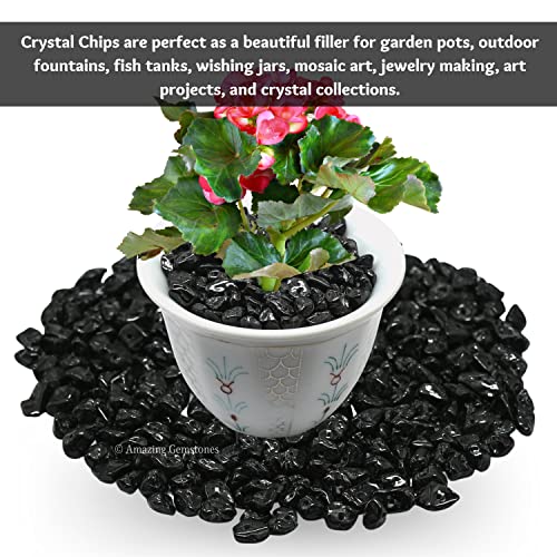 Black Tourmaline Pre Drilled Crystal Crushed Chips Beads for Bracelets Making, DIY Handmade Natural Healing Crystals (25 Inch Strand) - color: Black Tourmaline