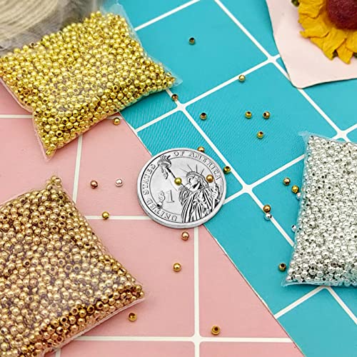6000 Pcs 2mm Metallic Plated Round Spacer Beads - Smooth, Loose, Crimp Stopper for DIY Earring Necklace Bracelet Jewelry Making with 1mm Hole (Gold Silver K Gold) - color: 2mm, Gold Silver K Gold
