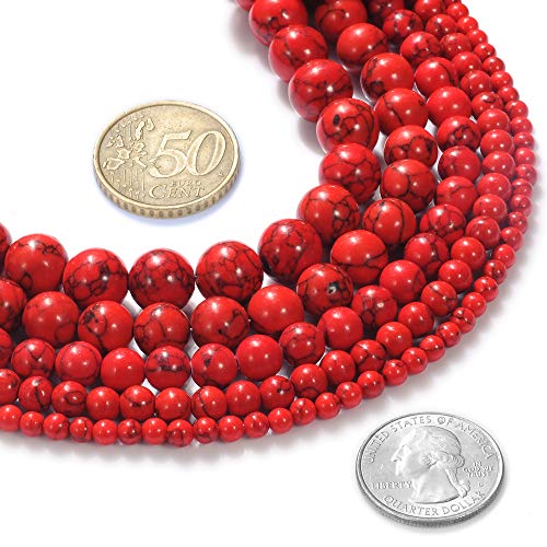 Natural Stone Beads 6mm Red Turquoise Gemstone Round Loose Beads Crystal Energy Stone Healing Power for Jewelry Making DIY,1 Strand 15" - color: Red Turquoise, size: 6MM