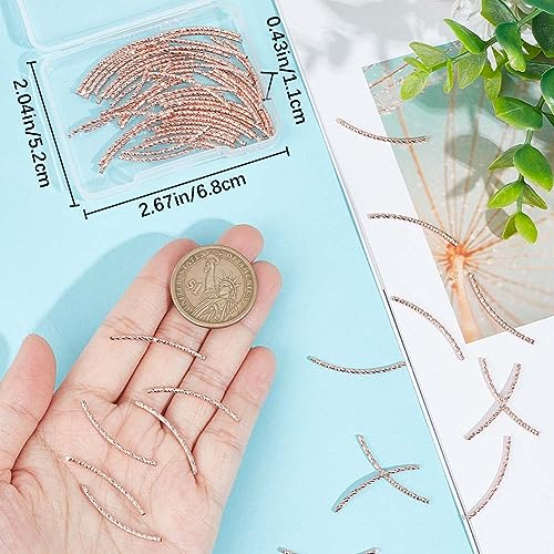 CREATCABIN 80 Pcs Rose Gold Curved Tube Bead Brass Fish Scale 2-Hole Noodle Bead Long Curved Tube Spacer Connector Bulk for Jewelry Making Charms Bracelet Necklaces Accessories 20mm - color: Rose Gold