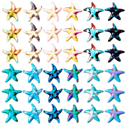 60Pcs Starfish Turquoise Beads Colorful Sea Star Gemstone Beads Synthetic Dyed Ocean Animal Bead Starfish Carved Bead for DIY Craft Bracelet Necklace Earring Jewelry Making - color: Blue-Starfish