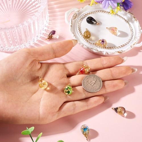 10Pcs Resin Dried Flower Teardrop Charms Transparent Natural Dried Flower Water Drop Pendants Floral Dangle Charms for DIY Earring Necklace Bracelet Jewelry Making