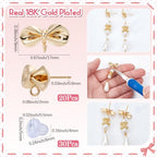 SUNNYCLUE 1 Box 50Pcs Real 18K Gold Plated Bow Earring Posts Stud Earring Findings with Ear Nuts Cute Bowknot Earring Post Earrings Studs for Jewelry Making Accessories DIY Dangle Earrings Craft - style: Bow 3