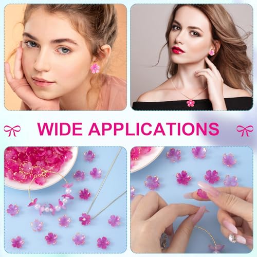 100pcs Cherry Blossom Beads, 5-Petal Pink Gradient Acrylic Flower Beads, Mini Spacer Hair Accessories Halloween Christmas for Bracelets Earring Jewelry Making - color: Pink Gradient