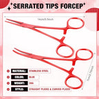 BBTO Hemostat Curved and Straight Hemostat Forceps Piercing Pliers Forceps, Stainless Steel Straight and Curved Pliers, Fishing Tweezer(Red,2 Pcs) - color: Red
