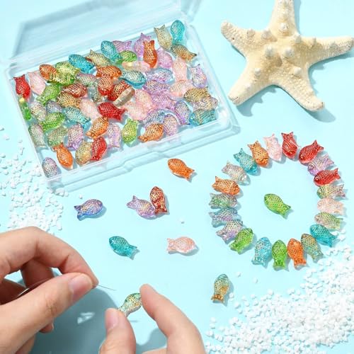 Stiesy Electroplated Glass Beads 90Pcs, 9 Colors Golden Metal Enlaced Fish Shape DIY Craft Beads for DIY Bracelet Necklace Jewelry Making Keychain Craft - color: Fish-9 Colors-90pcs