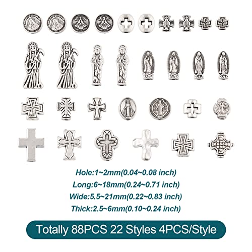 Craftdady 88Pcs Tibetan Cross Beads Antique Silver Alloy Crucifix Spacer Beads Western Charms Virgin Mary Charms for Crafts Mexican Bracelets Jewelry Making - color: Antique Silver-22 Styles