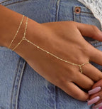 Gold Bracelets for Women Trendy, Dainty Gold Hand Chain Bracelet Stack 14k Gold Plated Finger Ring Bracelet Hand Chain Cz Layered Beaded Gold Bracelets for Women Non Tarnish Gold Jewelry Gift - style: layered satellite bracelet-gold