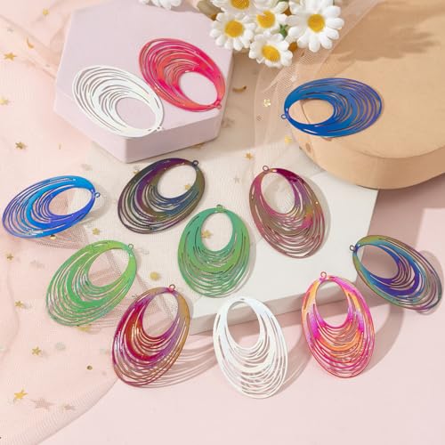 Dazzling Colorful Filigree Charms Hollow Out Multicolor Geometric Filigree Pendants for DIY Jewelry Making Earrings Necklaces Components - color: Ellipse-1