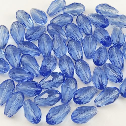 100pcs 8x12mm Teardrop Crystal Glass Beads for Jewelry Making, Faceted Vertical Hole Teardrop Glass Spacer Beads for Wind Chimes Bracelet Earring Necklace DIY Craft(Light Blue) - color: Light Blue, size: 8x12mm