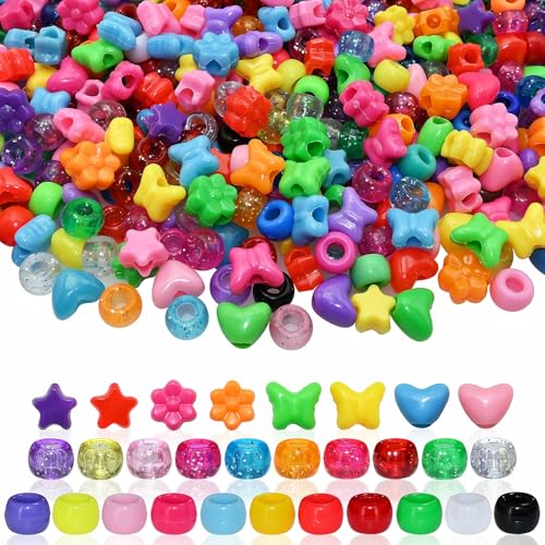 Looconi 1000pcs Assorted Acrylic Beads Pony Beads Heart Star Butterfly Flower Multi Color Large Hole for Bracelet Necklace Christmas Valentine's Day Craft Jewelry Making - color: Big Hole