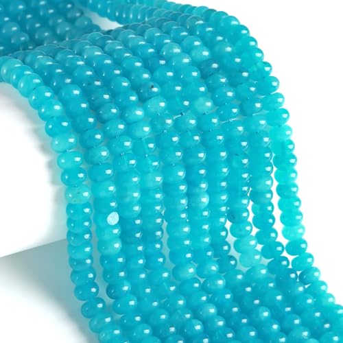 76pcs 5x8mm Natural Stone Blue Amazonite Jade Rondelle Spacer Loose Beads Abacus Disk Stone Round Loose Gemstone Beads for Jewelry Making DIY Bracelet Necklace - color: Blue Amazonite Jade, size: 5x8mm Abacus Disk