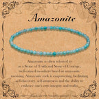 BONNY BOXX Natural Genuine Gemstone Faceted Round Beads Bracelets, 3mm Adjustable Stretchy Tiny Faceted Black Tourmaline Bracelet, Healing Crystal Reiki Chakra Dainty Jewelry Fashion Gifts - color: Amazonite