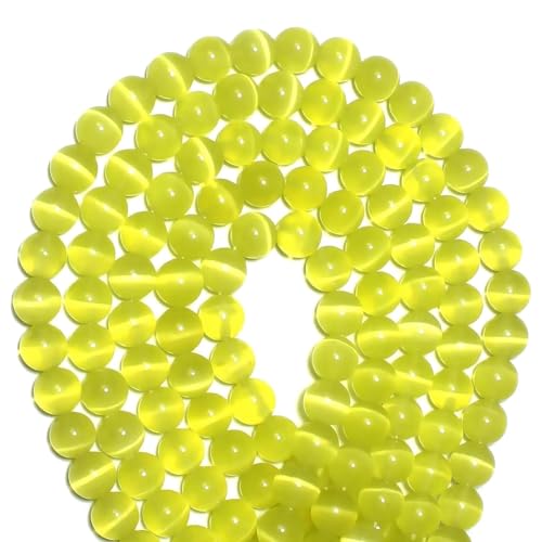 100pcs Lemon Yellow Cat Eye Beads 8mm Round Semi Precious Stone Hole Size 1mm DIY Charm Spacer Beading Smooth Gemstone Loose Beads for Jewelry Making Bracelets Necklaces Earrings Crafting - color: Lemon Yellow