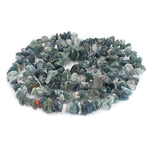 Jewelry Making 6-8mm Gemstone Fluorite Indian Moss Black Onyx Agate Aventurine Jade Opalite Carnelian Chips Beads Strand 34" (Moss Agate) - color: Moss Agate