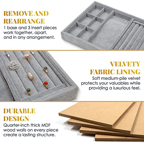 Houseables Jewelry Drawer Organizer, Jewelry Organizer For Drawer, Velvet Tray, Box Divider Inserts, Box Inserts, Flat Stackable Trays, Earring, Ring, Necklace, Bracelet, Display, Vanity Dresser, Safe