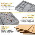 Houseables Jewelry Drawer Organizer, Jewelry Organizer For Drawer, Velvet Tray, Box Divider Inserts, Box Inserts, Flat Stackable Trays, Earring, Ring, Necklace, Bracelet, Display, Vanity Dresser, Safe
