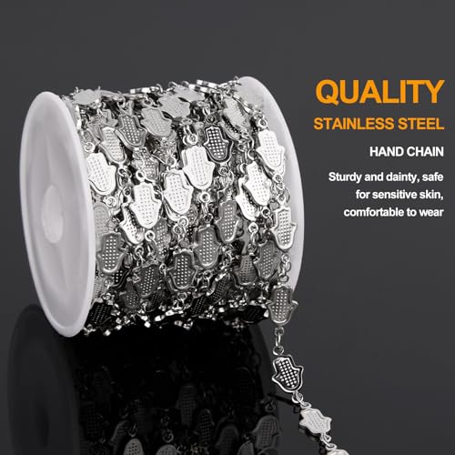 KYUNHOO 13 Feet Necklace Making Chains Bulk for Crafting Stainless Steel Silver Chain Spool with Lobster Clasps Jump Rings for Jewelry Making - color: Hand Silver