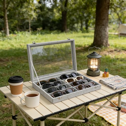 Wudygirl Jewelry organizer Sunglass Organizer 8 Slot Velvet Jewelry Tray Sunglasses Case with Lid Multi Eyeglass Case for Women Men（8 Grid - style: 8 Grid Jewelry Tray