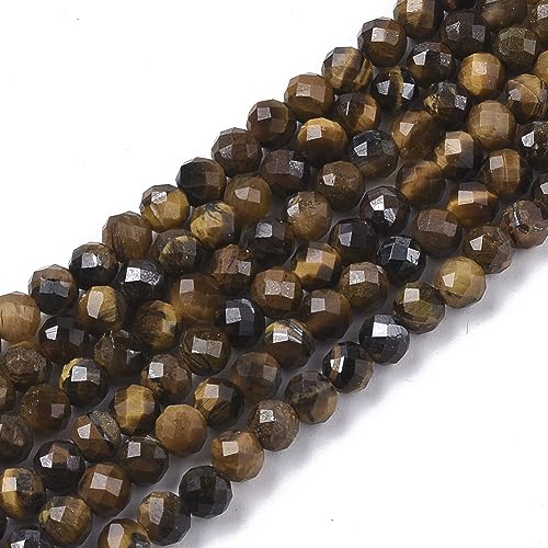 LiQunSweet 130 Pcs 3mm Natural Tiger Eye Beads Strands Faceted Round Small Loose Crystal Gemstone Bead Spacer for DIY Craft Project Supplies - color: Natural Tiger Eye Beads_3mm