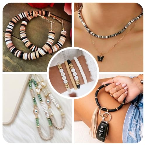Elecrelive Black Grey Clay Beads for Bracelets Making, 6mm Flat Round Heishi Spacer Beads Loose Polymer Clay Chips 5640pcs for Chocker Necklace Earring DIY Crafts - color: Gray