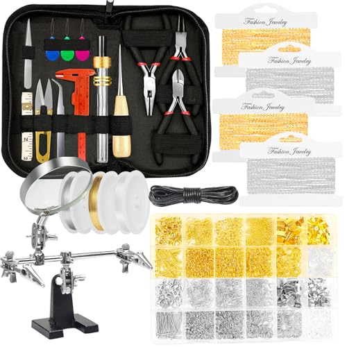 MONVICT Jewelry Making Supplies Kit with Jewelry Making Tools, Findings, Necklace Chain, Jewelry Wires, Adjustable Magnifier, Carry Bag, Meet All the Needs of Jewelry Making, Repair, Beading
