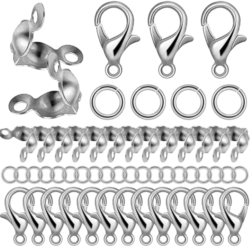1000PCS Jewelry Making Accessories Set, 100 Lobster Claw Clasps 300 Crimp Beads Crimp Beads Clasps Caps 600 Open Jump Ring Connectors for DIY Bracelet Necklace Crafts Jewelry Making(Platinum) - color: Platinum