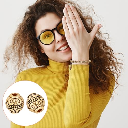 UNICRAFTALE About 100Pcs Tibetan Barrel Beads 7mm Antique Gold Beads Rondelle Spacer Beads with Large Hole Beading Bracelet Making Beads for Bracelet Jewelry Making Accessories Hole 1.8mm