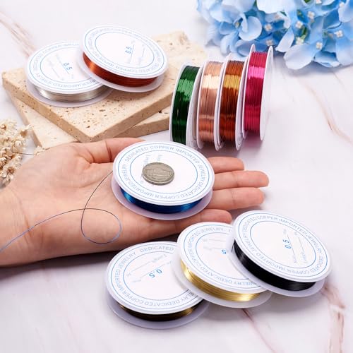 Pandahall 10Rolls Gauge 24 Copper Wire Jewelry Beading Craft Wrapping Making Mixed Color 0.5mm 9m/roll