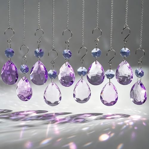 H&D HYALINE & DORA 3Inch Crystal Suncatcher Bauhinia Prisms Pendants 10Pcs Chandelier Crystals Replacement Hanging Sun Catcher Beads for DIY Arts Crafts Decor (Purple) - color: Purple