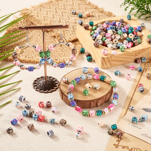 180 Pcs 18 Styles Clay Column Beads Tube Printed Beads Cylinder Loose Spacer Craft Beads Bulk for Bohemian Jewelry DIY Friendship Bracelet Women Necklace Earring Accessory 5.5-7 mm