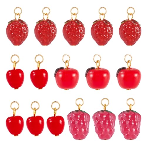 Craftdady Fruit Dangle Charms Pendants Cute Resin Food Pendants Apple Orange Pineapple Strawberry Pendants Lovely Vegetable Mushroom Charms for DIY Craft Earring Bracelet Necklace Jewelry Making - color: Red
