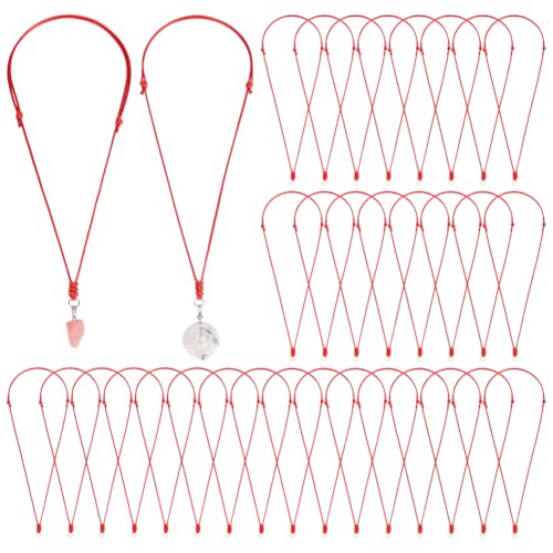 PH PandaHall Waxed Cord Necklace 36pcs Necklace String Rope Adjustable Necklaces With Metal Ring for Pendants Jewelry Making - color: Red