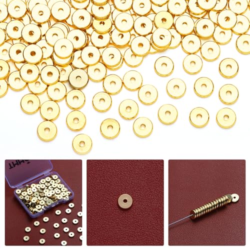 200pcs 18K Gold Plated Brass Flat Disc Spacer Beads for DIY Bracelet, Necklace Jewelry Making (Gold-5mm) - color: Gold-5mm