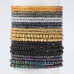 16-30Pcs Handmade Bohemian Colorful Crystal Seed Beads Stackable Adjustable Elastic Stretch Multilayerd Bracelets for Women Summer Vacation Beach Boho Bangle Jewelry - color: black