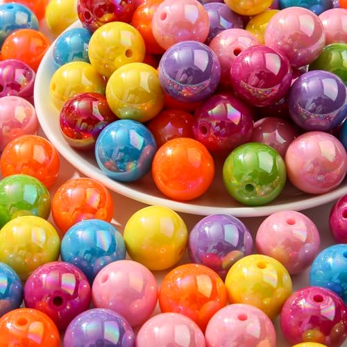 20mm Acrylic Beads 100pcs Ab Rainbow Color Bead Chunky Bubblegum Beads for Jewelry Making Bracelet Necklace Craft Making Supplies(abrainbow) - color: rainbow color
