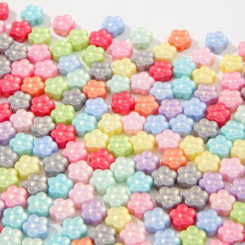 200pcs Acrylic Beads Colorful Flower Beads Colorful Cute Plum Blossom Beads for Necklace Bracelet Key Chains Jewelry DIY Craft Making(Flower) - color: pink&blue