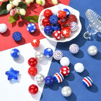 DanLingJewelry 50Pcs Random 20mm Acrylic Round Beads Independence Day Acrylic Beads Red White Blue Spacer Beads for Crafts Jewelry Making - color: 50pcs - Independence Day
