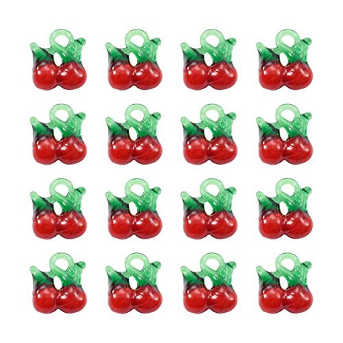 FASHEWELRY 20Pcs Handmade Cherry Lampwork Glass Pendants 3D Red Fruits Glass Charms for DIY Jewelry Project Making - color: Cherry