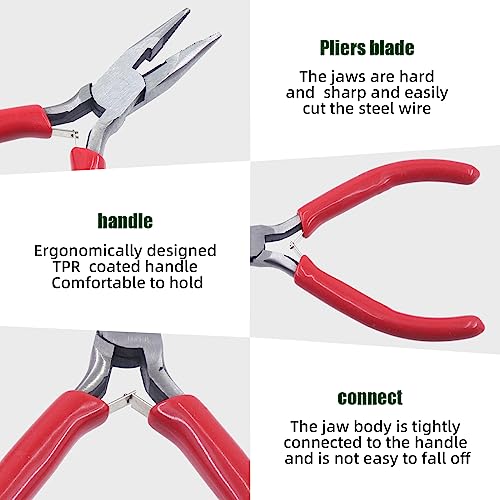 Keadic 8Pcs 4.5” Jewelry Pliers Set Contains Round Nose Pliers, Needle Nose Pliers, Bent Nose Pliers, Wire Cutters, Crimping Pliers, Nylon Pliers, End Nippers, Bail Making Pliers for Jewelry Making
