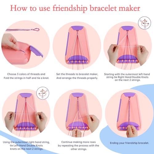 Rdfmy Friendship Bracelet Making Kit for Girls, Arts and Crafts Bracelets String Maker Kit for Kids Ages 8-12 Christmas Birthday Gifts Pink with Purple - color: Pink