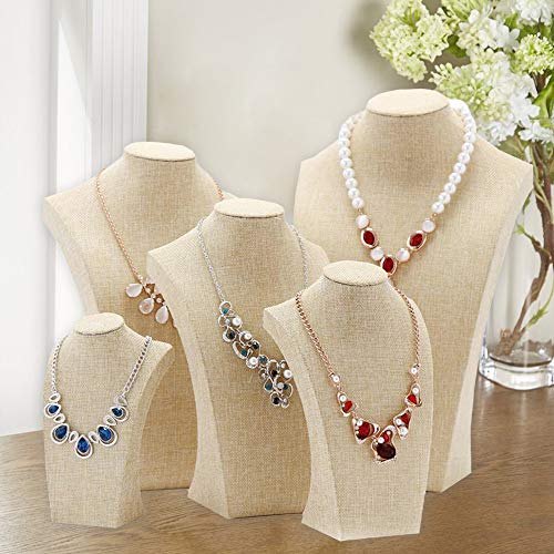 Beige Linen Necklace Display Bust - 11.8" Jewelry Holder for Necklaces, Bracelets, Figure Display Stand (30x17cm) - size: 30x17cm