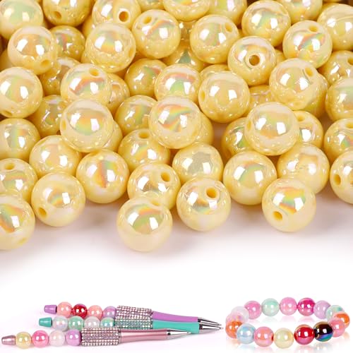 100 Pcs Beads for Pens - Focal Beads for Beadable Pens, Acrylic Bead for Beaded Pen, Rainbow Bead Keychains Bracelets Crafts, Yellow - color: Yellow, size: 100 pcs