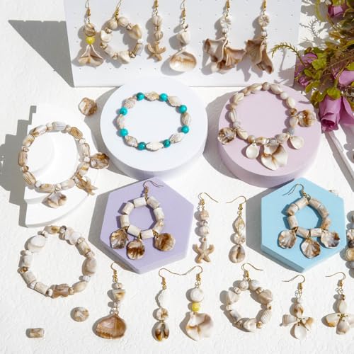 550Pcs Ocean Beads for Bracelets Making Kit, Imitation Boho Ocean Beach Shell Bead Charms Starfish Mermaid Beads Summer Sea Dangle Pendant for Earring Bracelet Necklace Anklet DIY Craft Jewelry Making - color: Beige+Camel