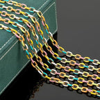 UMAOKANG 2 Yard Gold Plated Chain for Jewelry Making Stainless Steel Chains Bulk Colorful Enamel Paperclip Chain Roll with Jump Rings and Lobster Clasps - color: Light Colorful