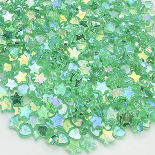 450pcs Acrylic Beads - Crystal Star & Heart Shapes for Jewelry Making - DIY Bead Bracelet, Necklace & Earrings (Neon Green) - color: Neon Green